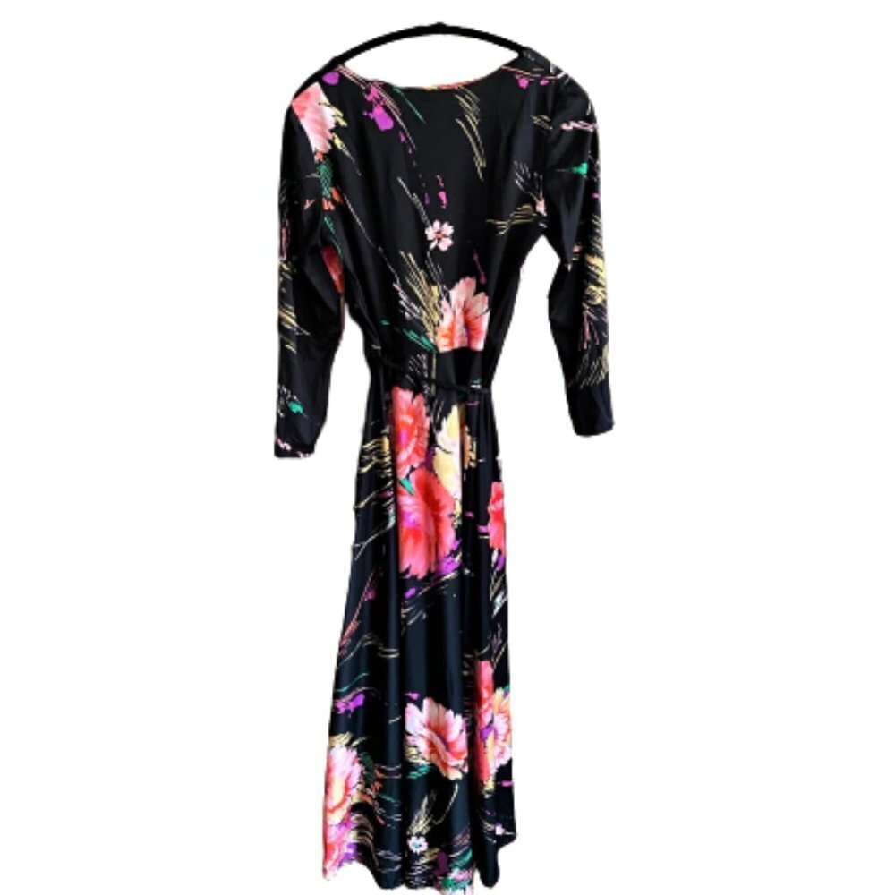 Vintage 70s A line maxi floral dress wi rope belt - Picture 9 of 15